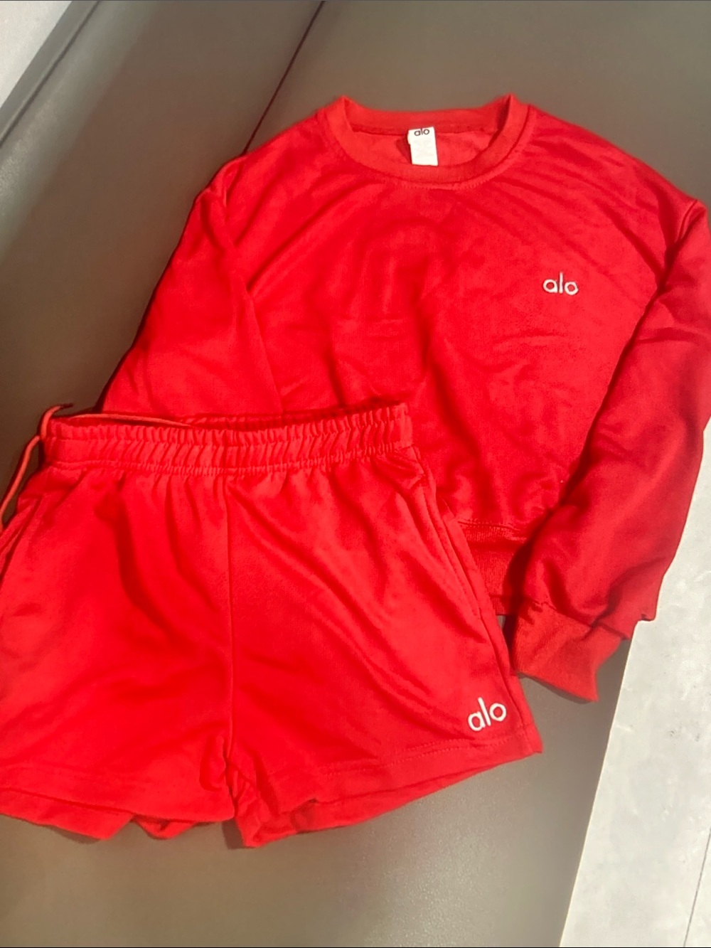 Alo Red Lounge Set Long Sleeve Top & Shorts Two Piece